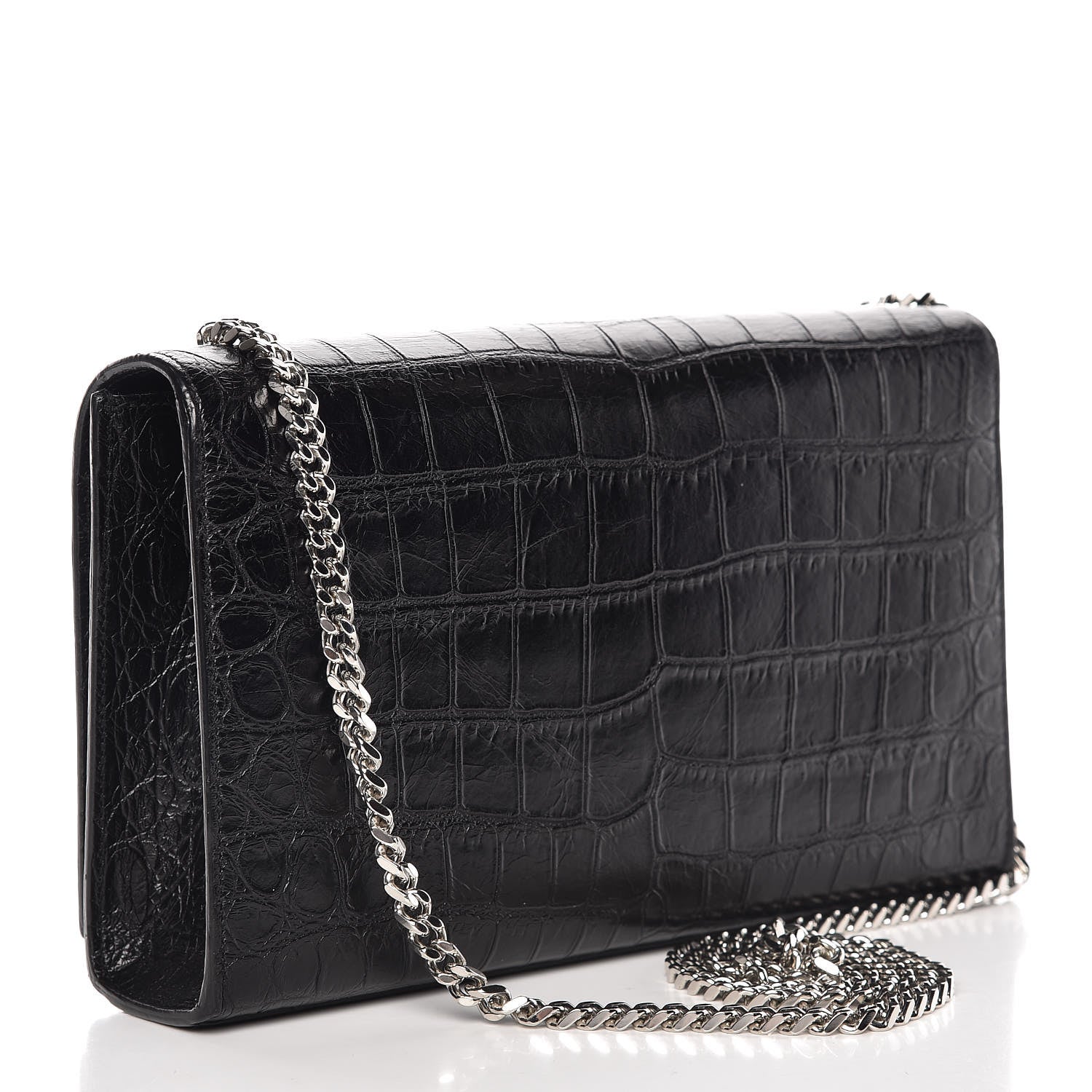 Saint Laurent Calfskin Crocodile Embossed Medium Classic Monogram Kate Tassel Satchel Black 3 of 12