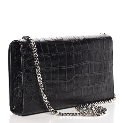 Saint Laurent Calfskin Crocodile Embossed Medium Classic Monogram Kate Tassel Satchel Black 3 of 12
