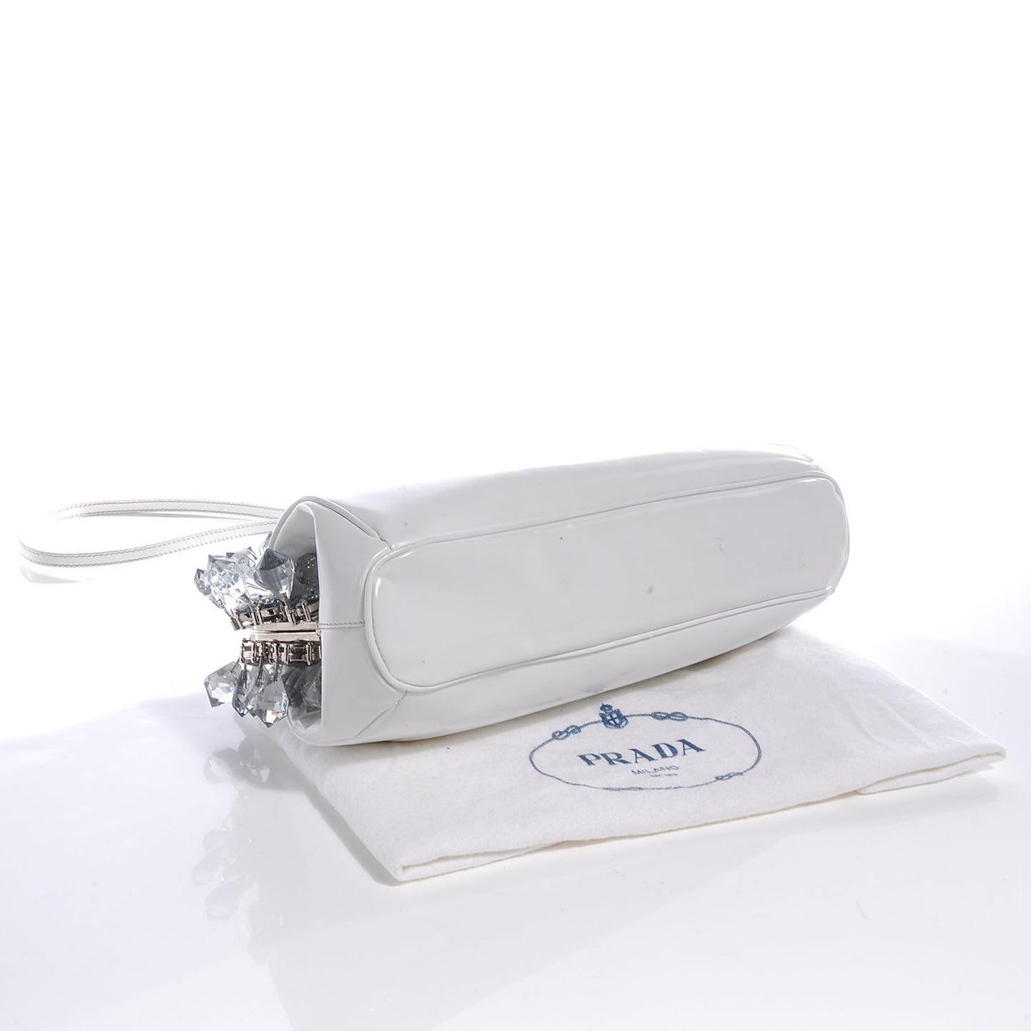 Spazzolato Crystal Encrusted Clutch White