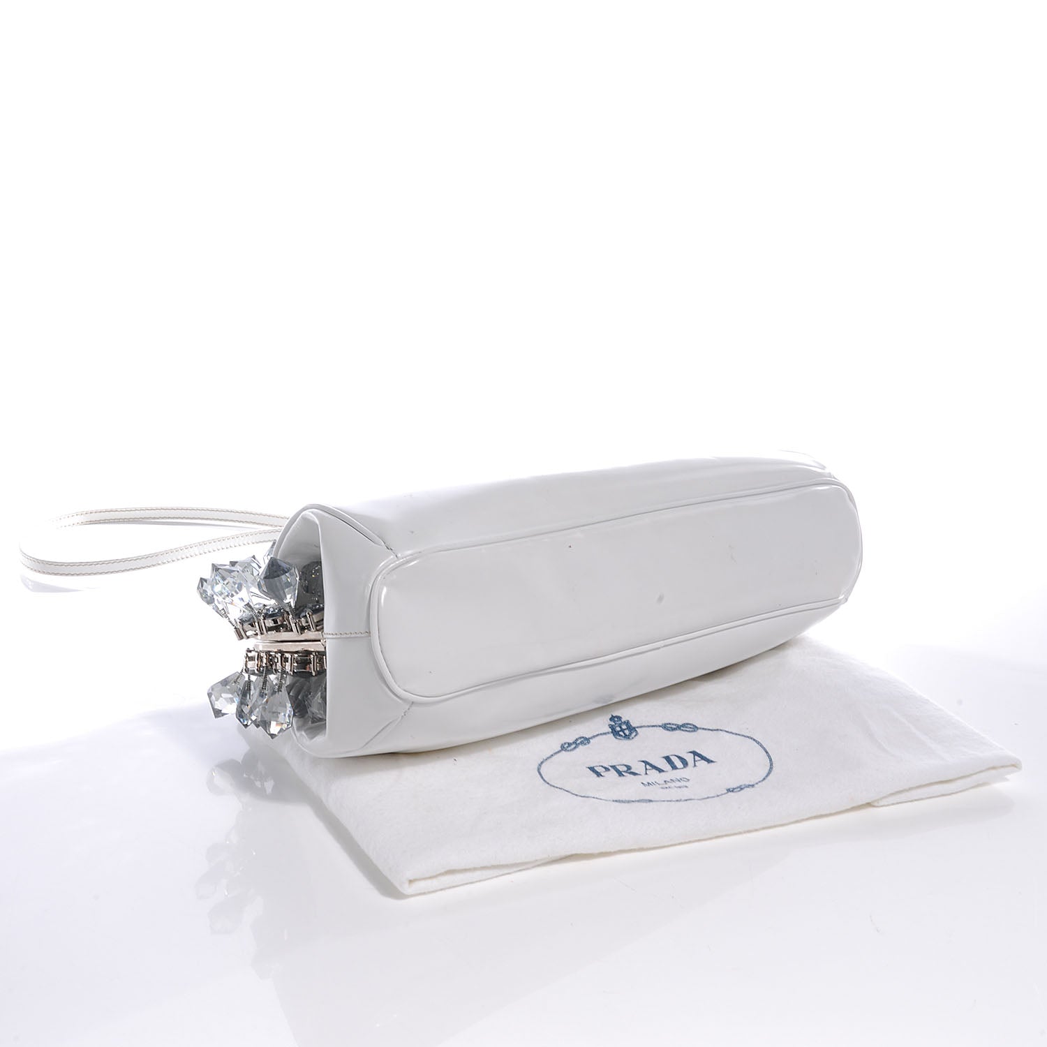 Prada Spazzolato Crystal Encrusted Clutch White 4 of 7