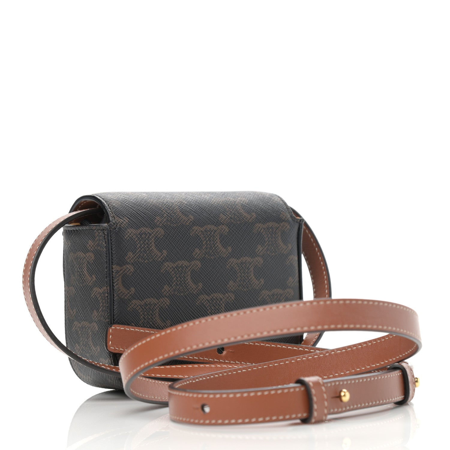Celine Triomphe Canvas Calfskin Mini Triomphe Tan 3 of 12