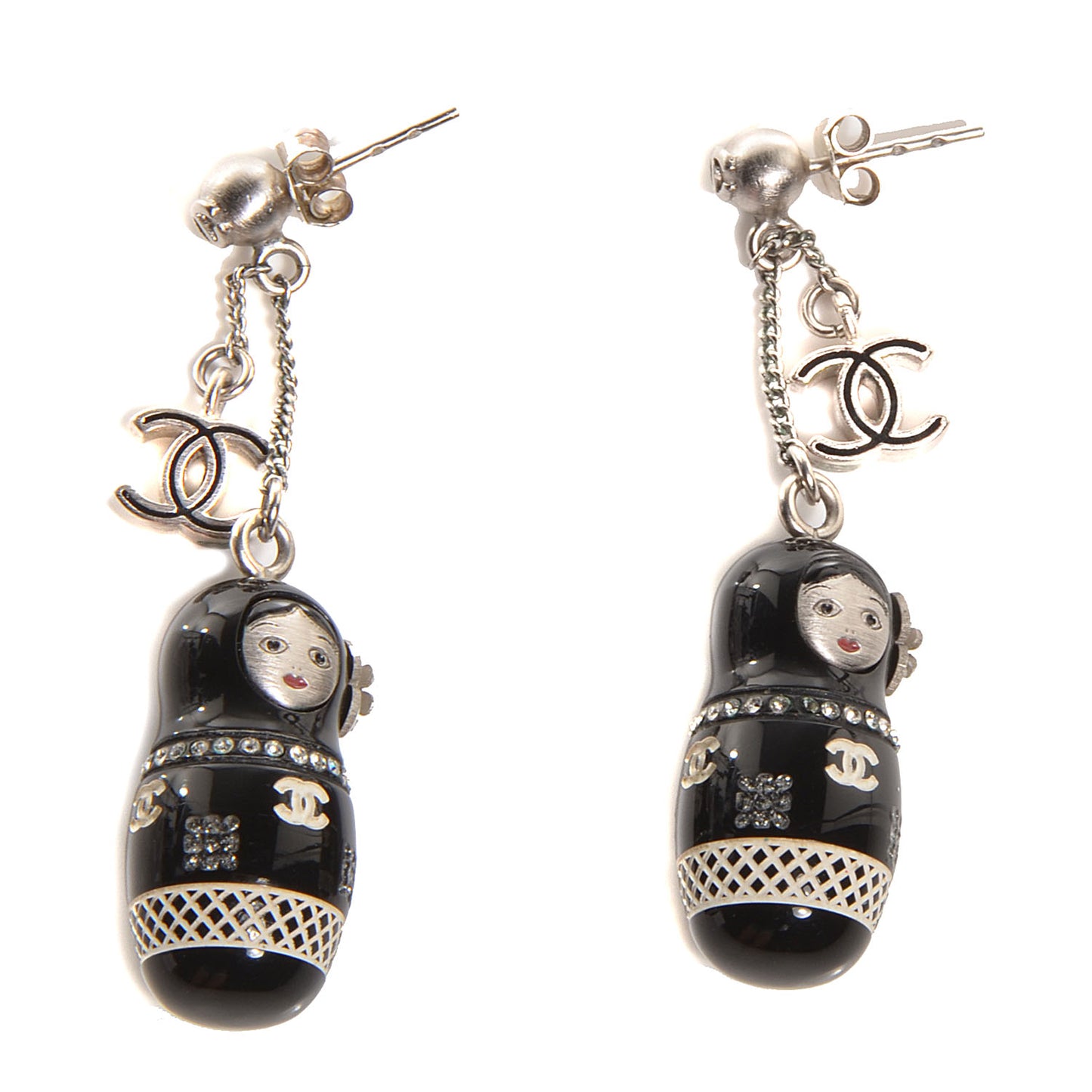 Resin Matryoshka Russian Doll CC Earrings Black