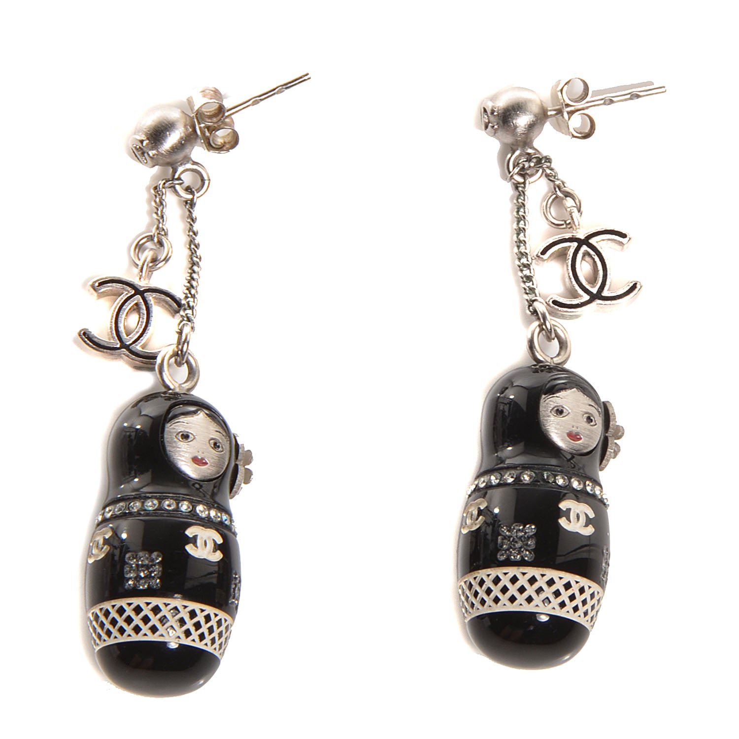 Chanel Resin Matryoshka Russian Doll CC Earrings Black 1 of 4