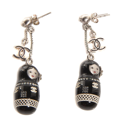 Chanel Resin Matryoshka Russian Doll CC Earrings Black 1 of 4