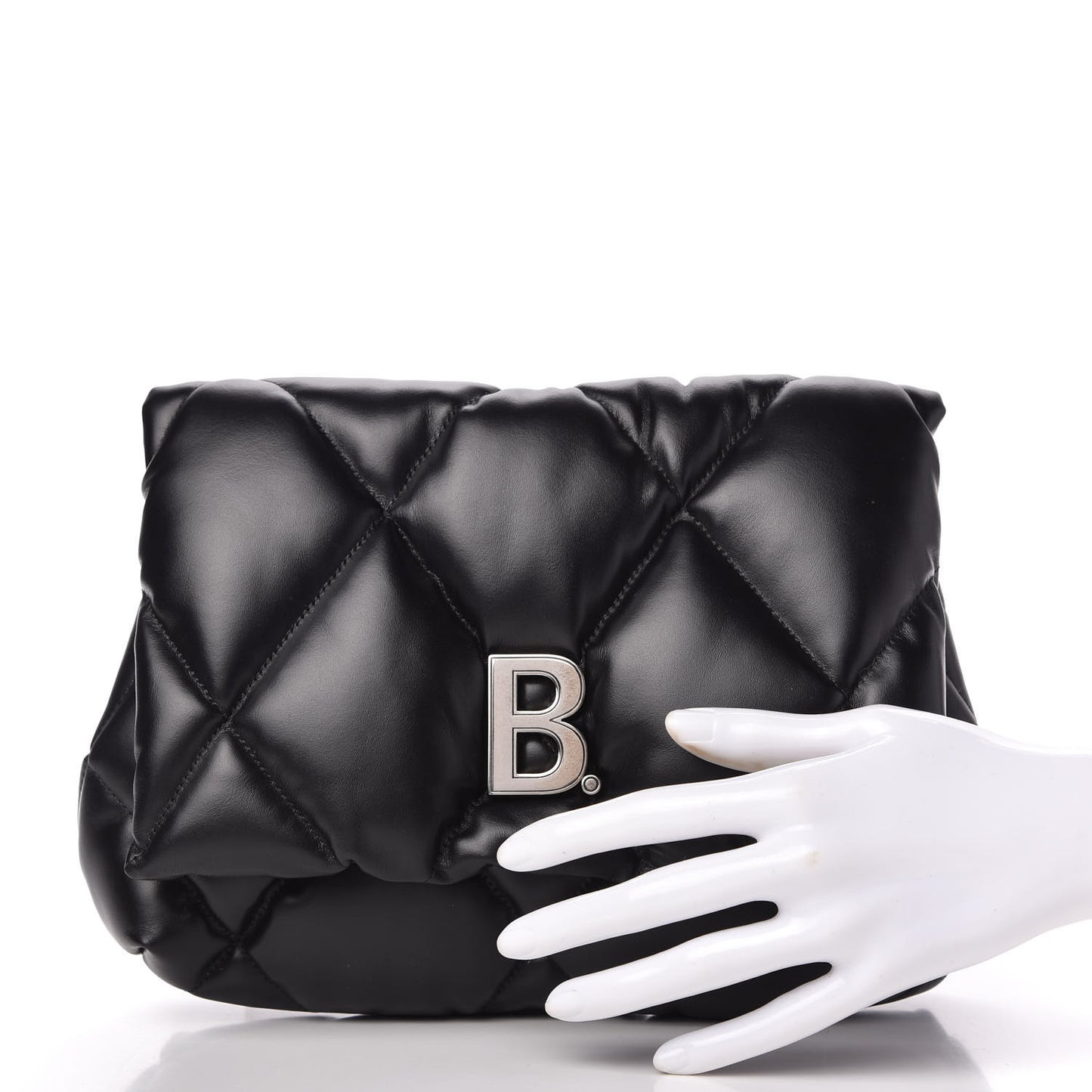 Nappa Calfskin Quilted Touch B Puffy Clutch Black