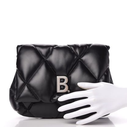 Balenciaga Nappa Calfskin Quilted Touch B Puffy Clutch Black 2 of 9