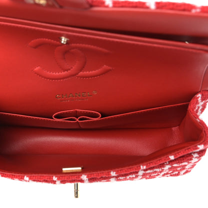Chanel Tweed Quilted Medium Double Flap Red White 5 of 11