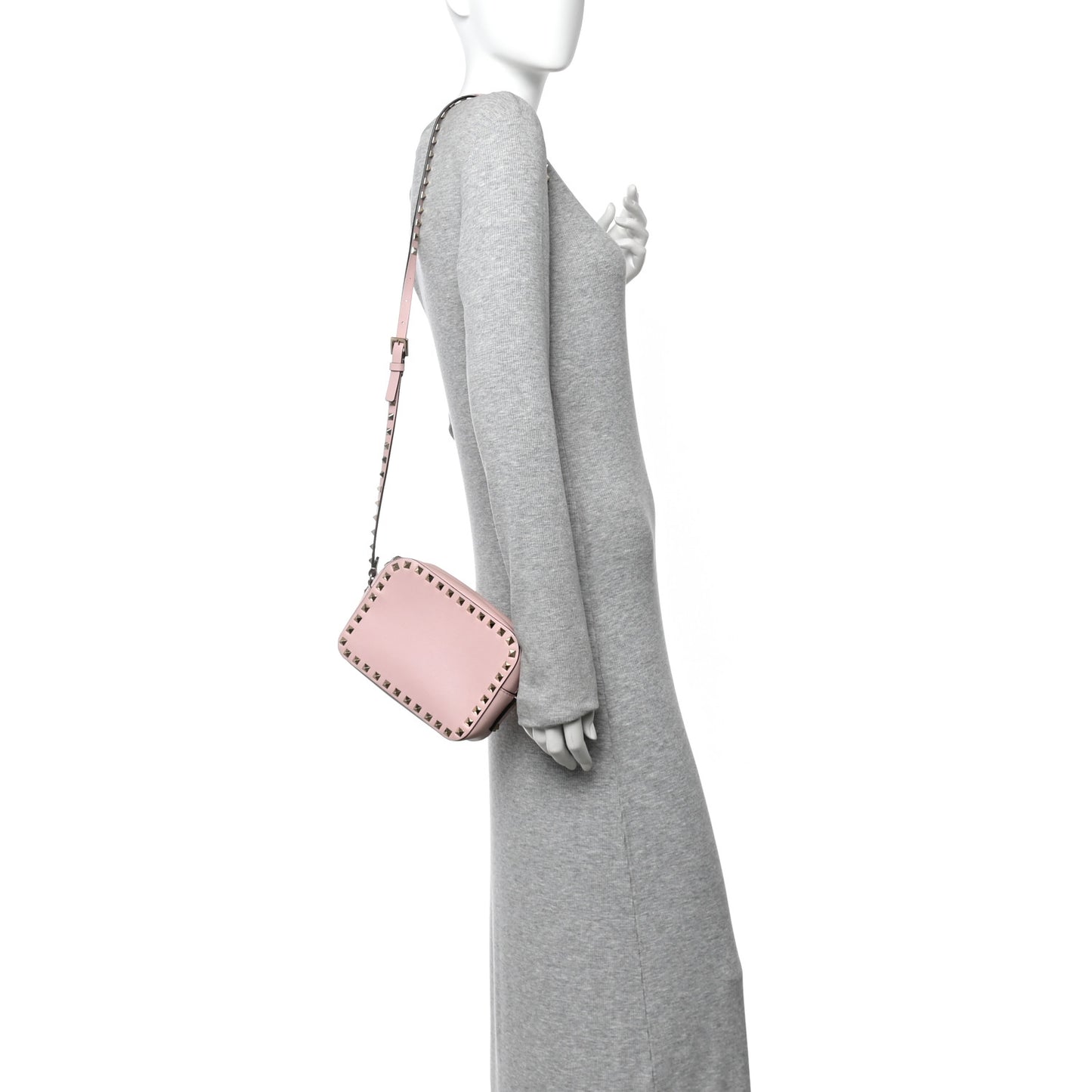 Calfskin Rockstud Camera Crossbody Bag Water Rose