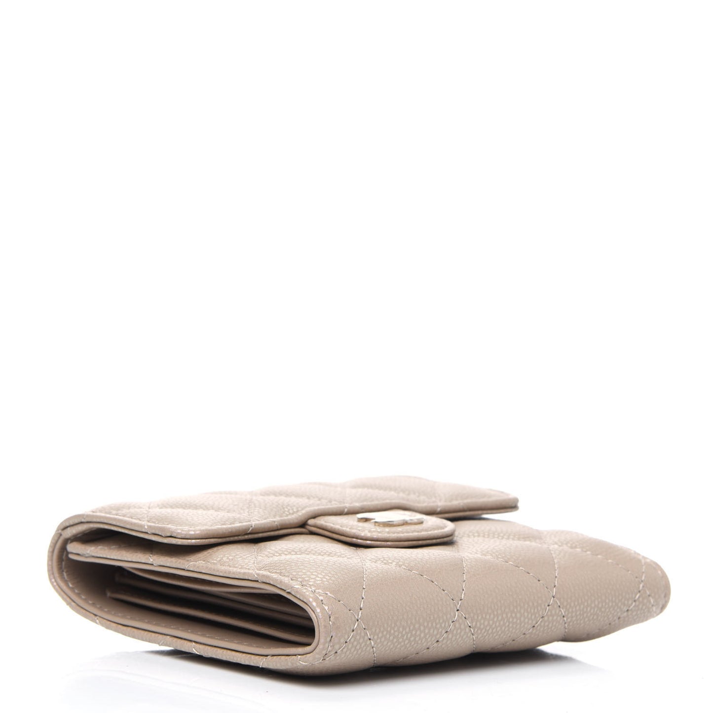 Iridescent Caviar Quilted Compact Flap Wallet Dark Beige