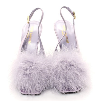 Saint Laurent Crepe Satin Mae Feathered Sandals Slight 36.5 Poly Grey 2 of 8
