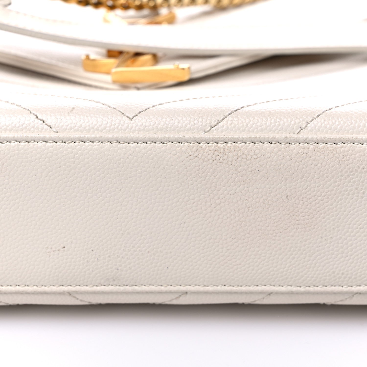 Saint Laurent Grain De Poudre Matelasse Chevron Large Monogram Satchel Dove White 15 of 15