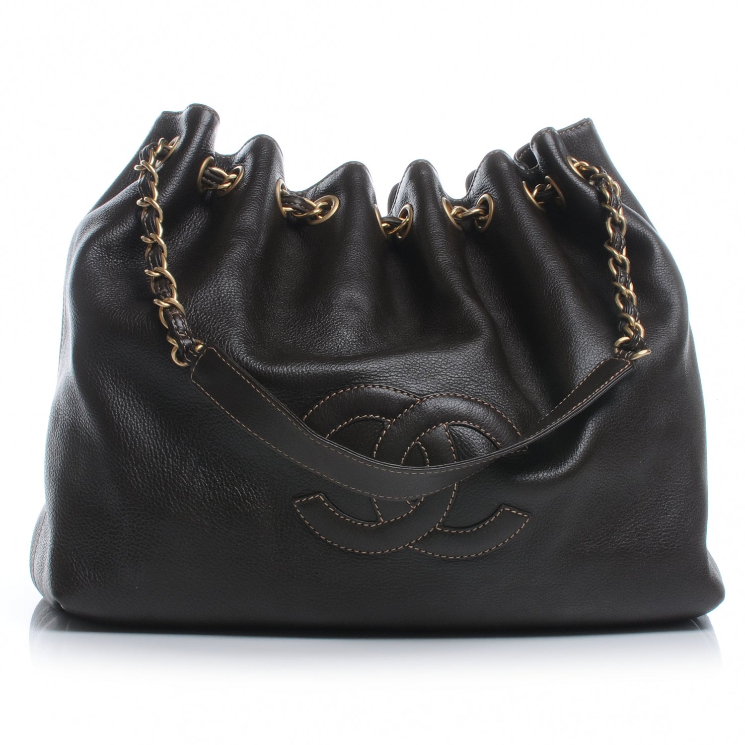 Chanel Calfskin CC Drawstring Bucket Bag Brown 1 of 8