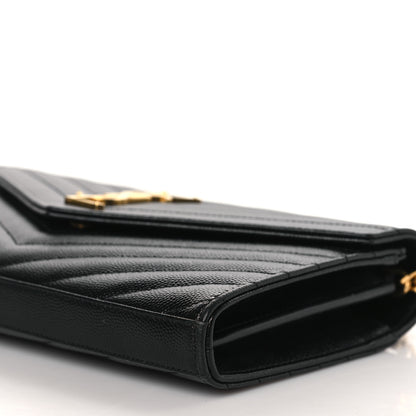 Saint Laurent Grain De Poudre Matelasse Chevron Monogram Chain Wallet Black 8 of 8