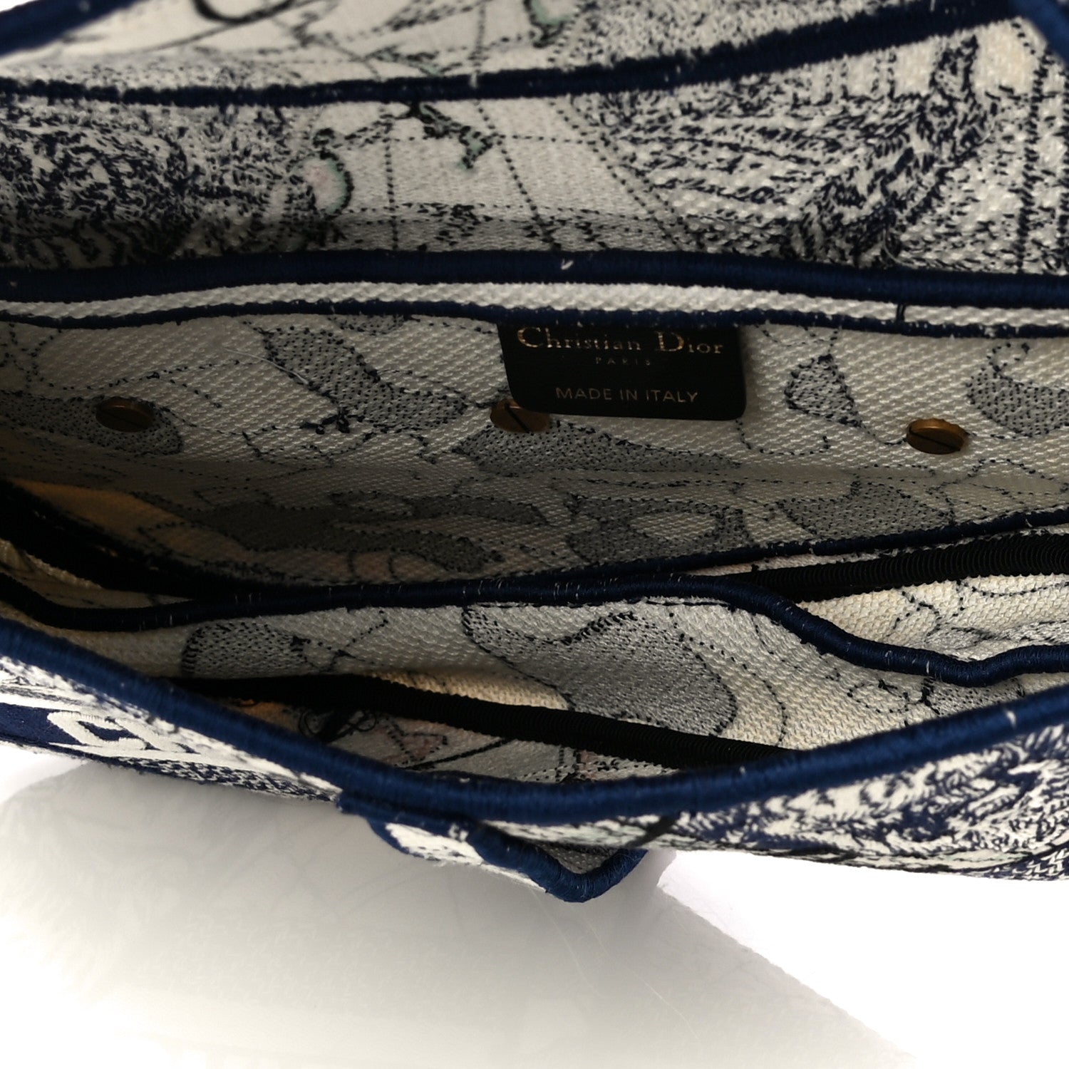 Christian Dior Canvas Embroidered Around the World Saddle Bag Blue 5 of 11