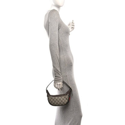 Gucci GG Supreme Monogram Textured Calfskin Web Mini Ophidia Half Moon Hobo Beige Ebony New Acero 2 of 11