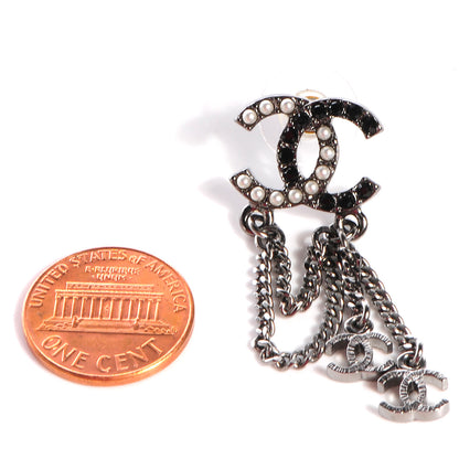Chanel Pearl Beaded CC Chain Earrings Dark Silver 2 of 5
