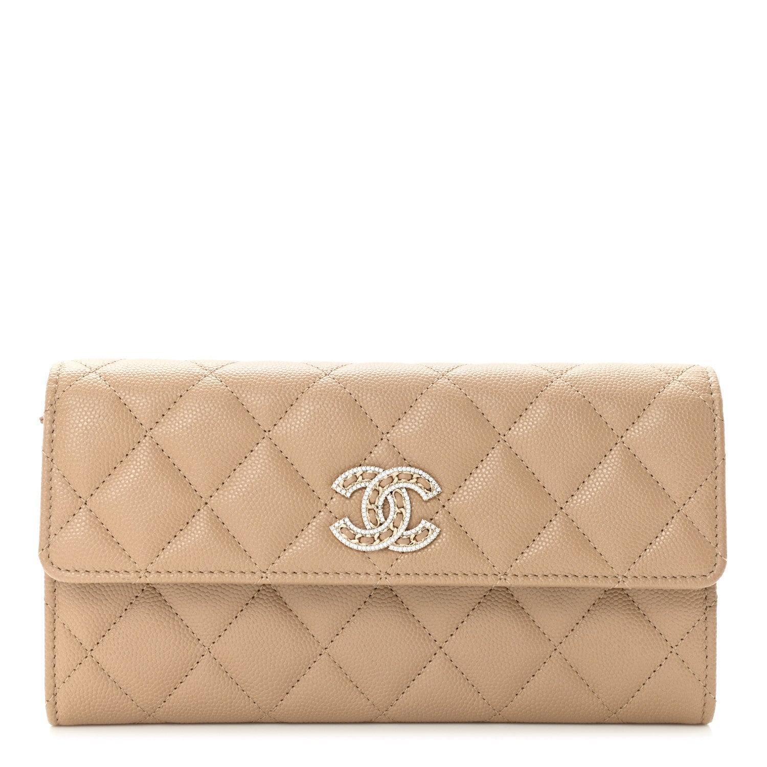 Chanel Caviar Quilted Crystal CC Large Gusset Flap Wallet Beige 1 of 12