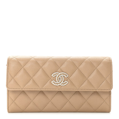 Chanel Caviar Quilted Crystal CC Large Gusset Flap Wallet Beige 1 of 12