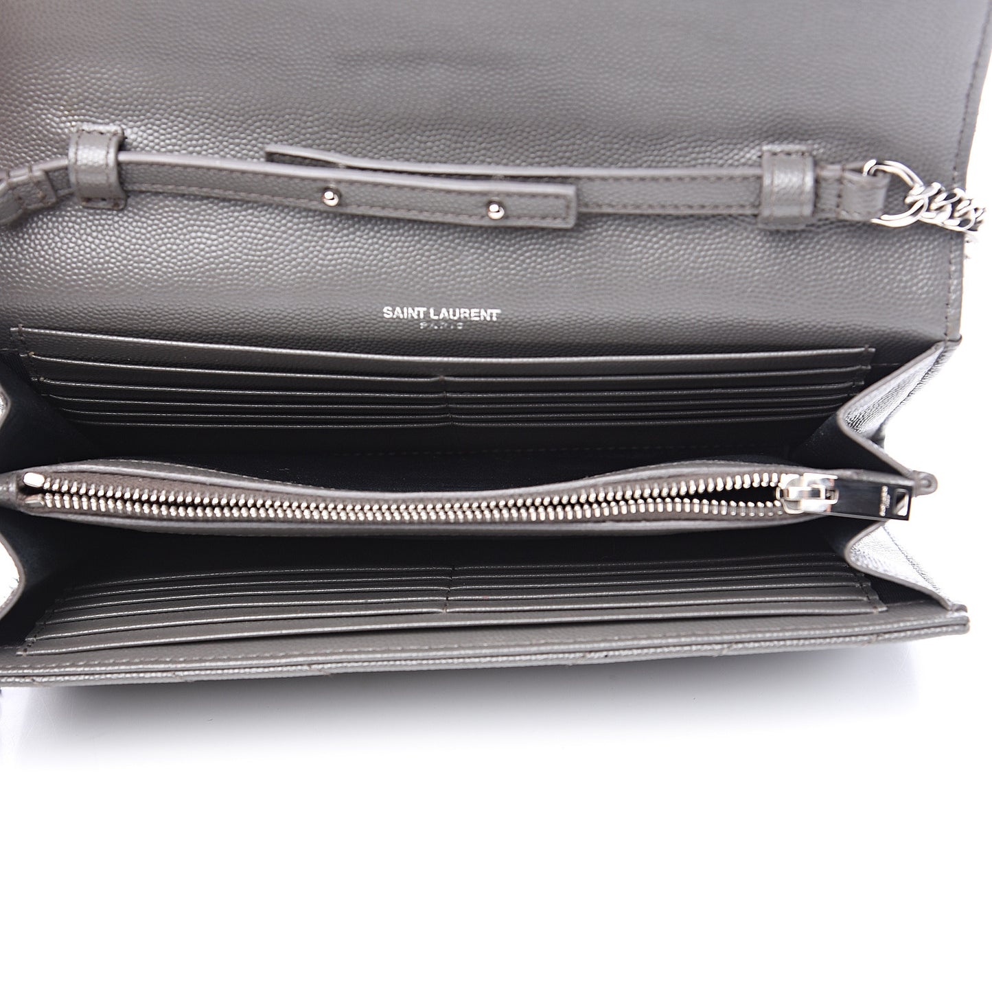 Grain De Poudre Matelasse Chevron Monogram Chain Wallet Fog