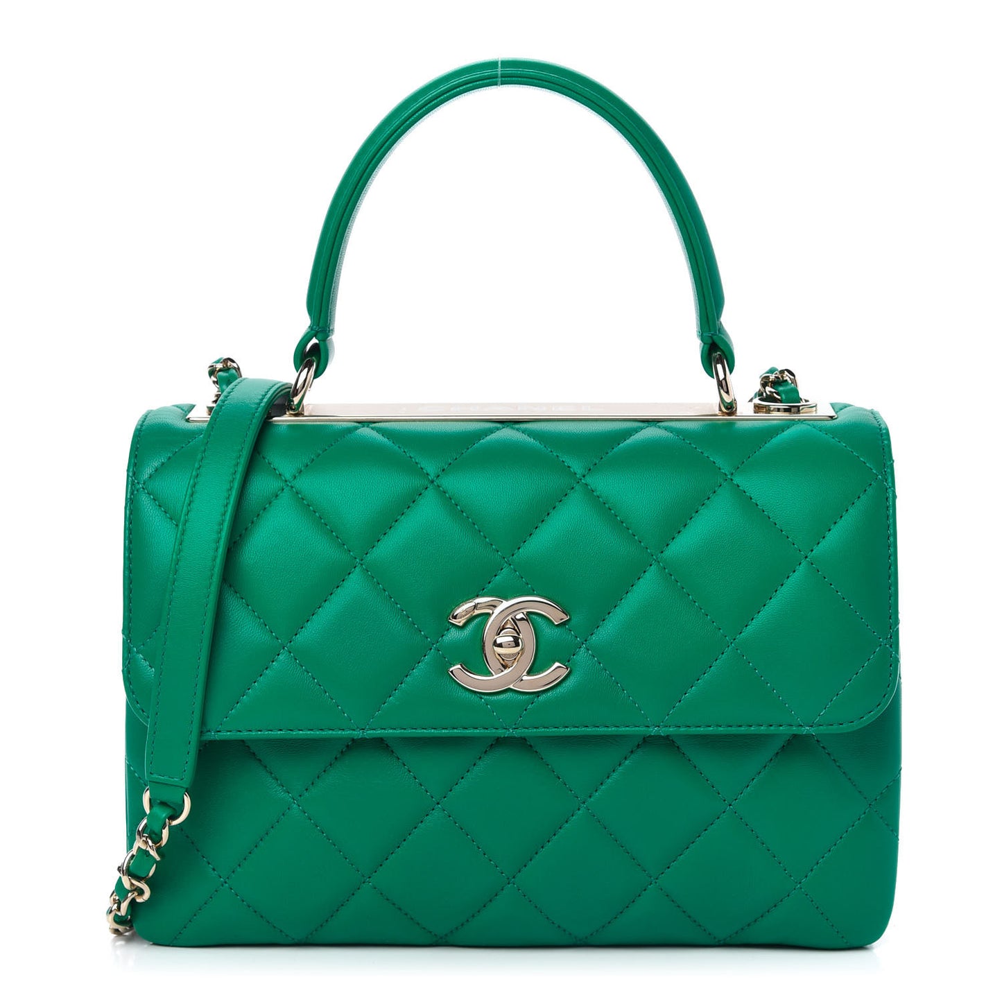 Lambskin Quilted Small Trendy CC Flap Dual Handle Bag Green