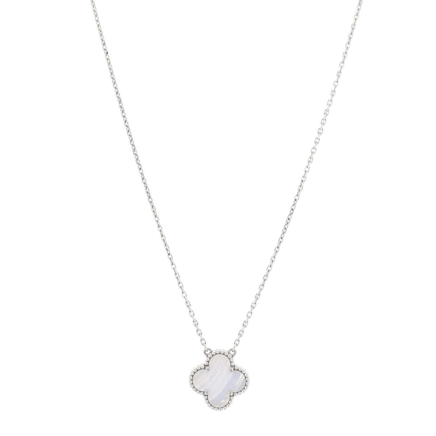 18K White Gold Chalcedony Vintage Alhambra Pendant Necklace
