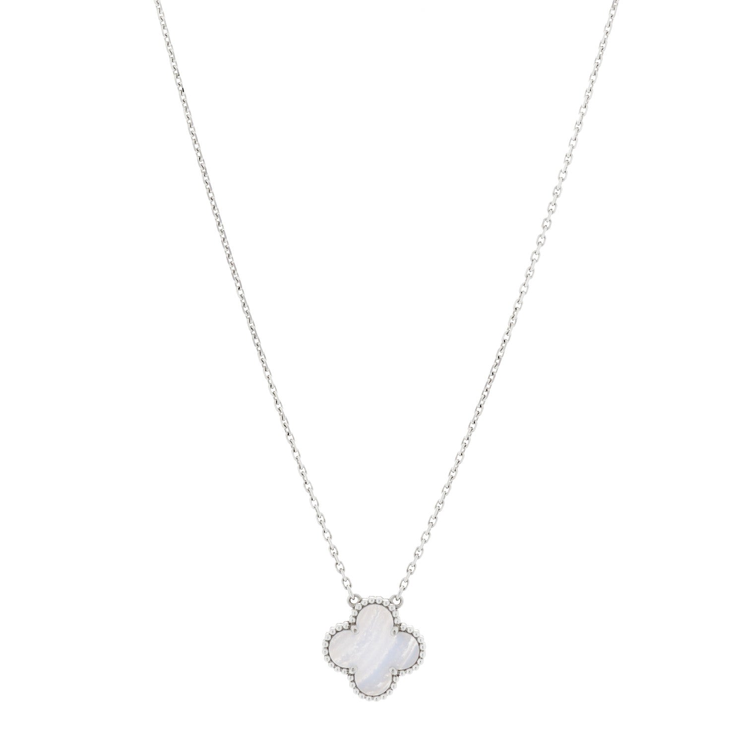 Van Cleef & Arpels 18K White Gold Chalcedony Vintage Alhambra Pendant Necklace 1 of 5
