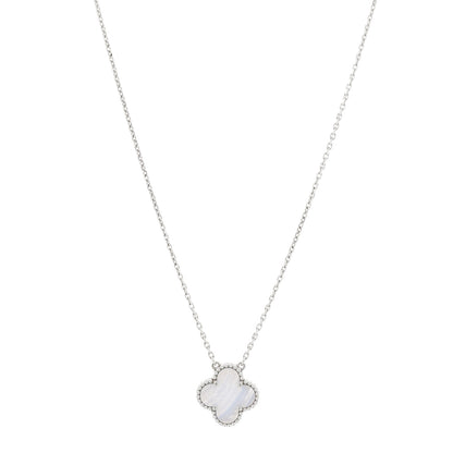 Van Cleef & Arpels 18K White Gold Chalcedony Vintage Alhambra Pendant Necklace 1 of 5