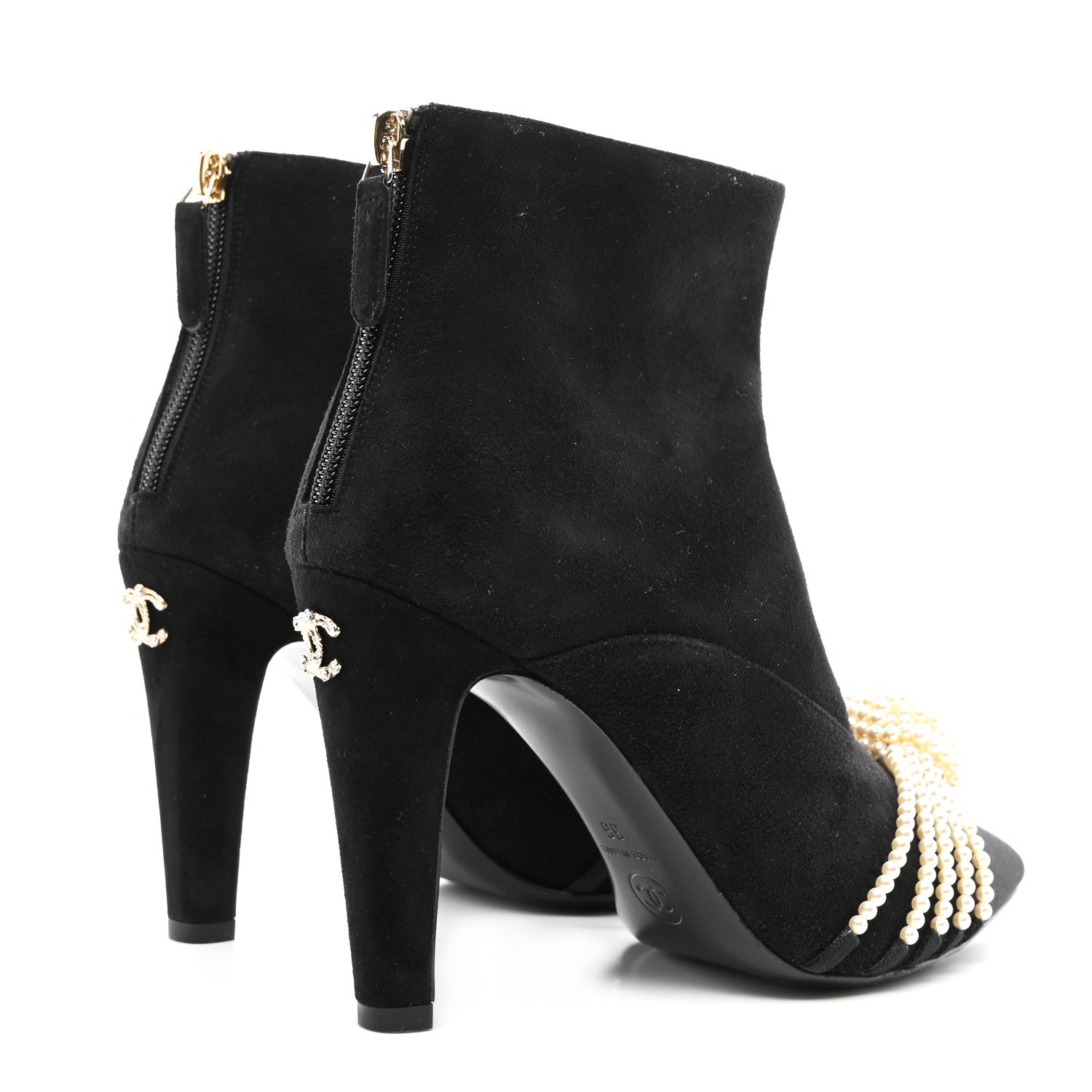 Chanel Suede Calfskin Pearl Cap Toe Short Boots 36 Black 4 of 8