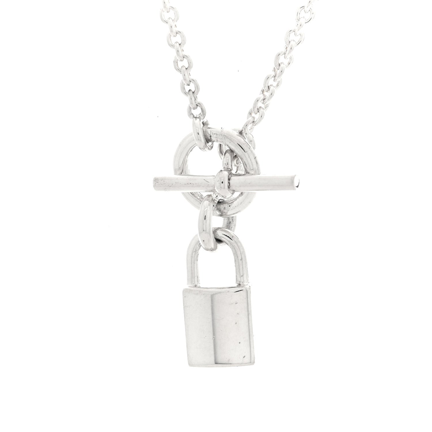 Hermes Sterling Silver Cadenas Kelly Lock Pendant Necklace 7 of 11