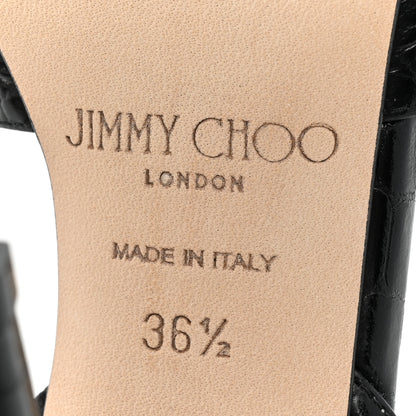 Jimmy Choo Calfskin Crocodile Embossed Thandi 100 Slingback Pumps 36.5 Black 6 of 10