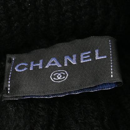 Chanel Cashmere Sequin Logo Beanie Hat Black Gold 5 of 5