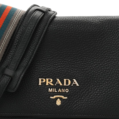 Prada Vitello Daino Double Strap Flap Crossbody Black 9 of 12