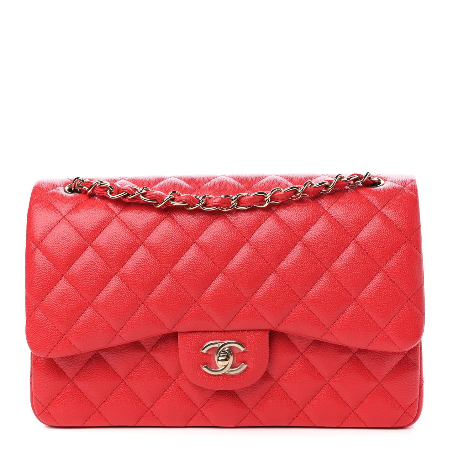 Caviar Quilted Jumbo Double Flap Red