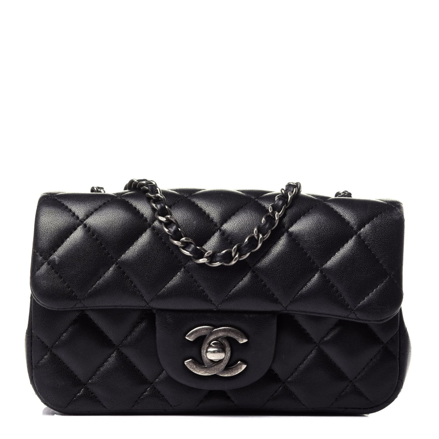 Lambskin Quilted Extra Mini Rectangular Flap Black