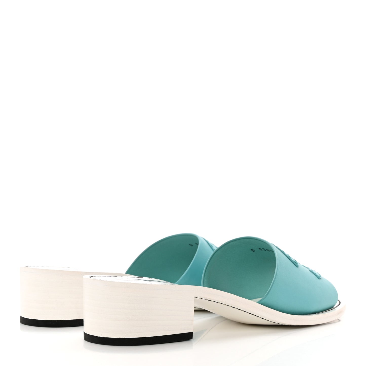 Calfskin CC Mules 39 Turquoise White