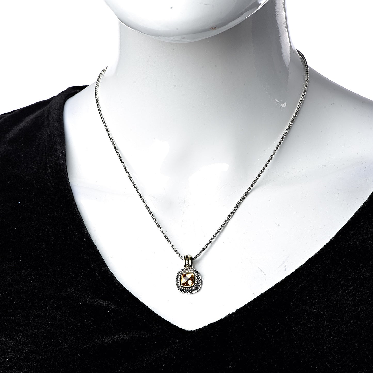 Sterling Silver 14K Yellow Gold Citrine 7mm Albion Enhancer Pendant Necklace