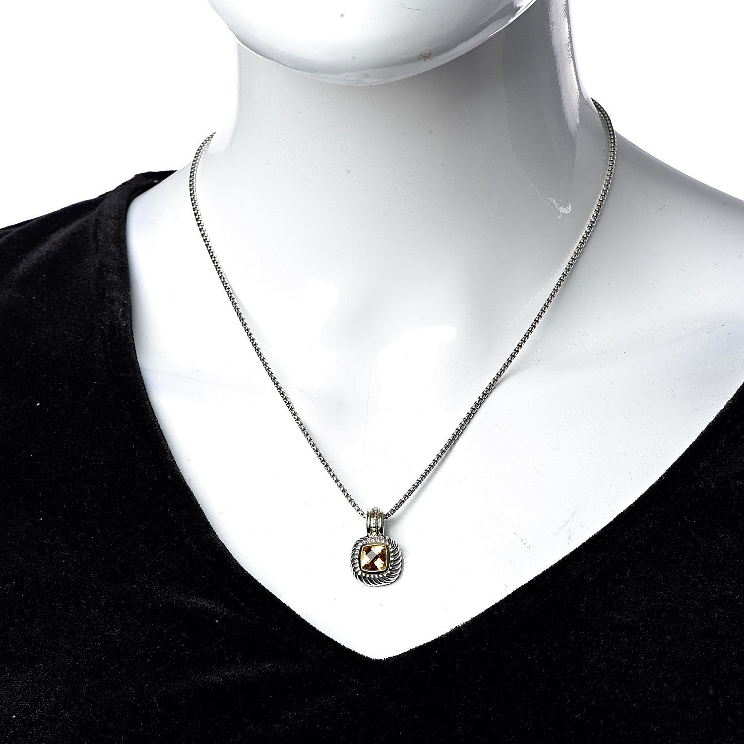 David Yurman Sterling Silver 14K Yellow Gold Citrine 7mm Albion Enhancer Pendant Necklace 2 of 7