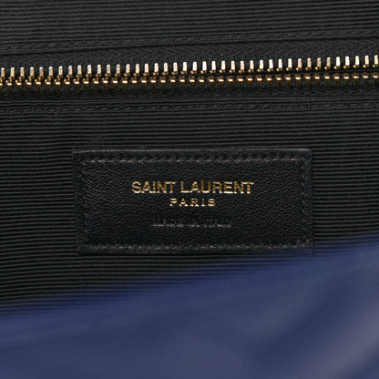 Saint Laurent Grain De Poudre Matelasse Chevron Large Monogram Satchel Navy Blue 6 of 14