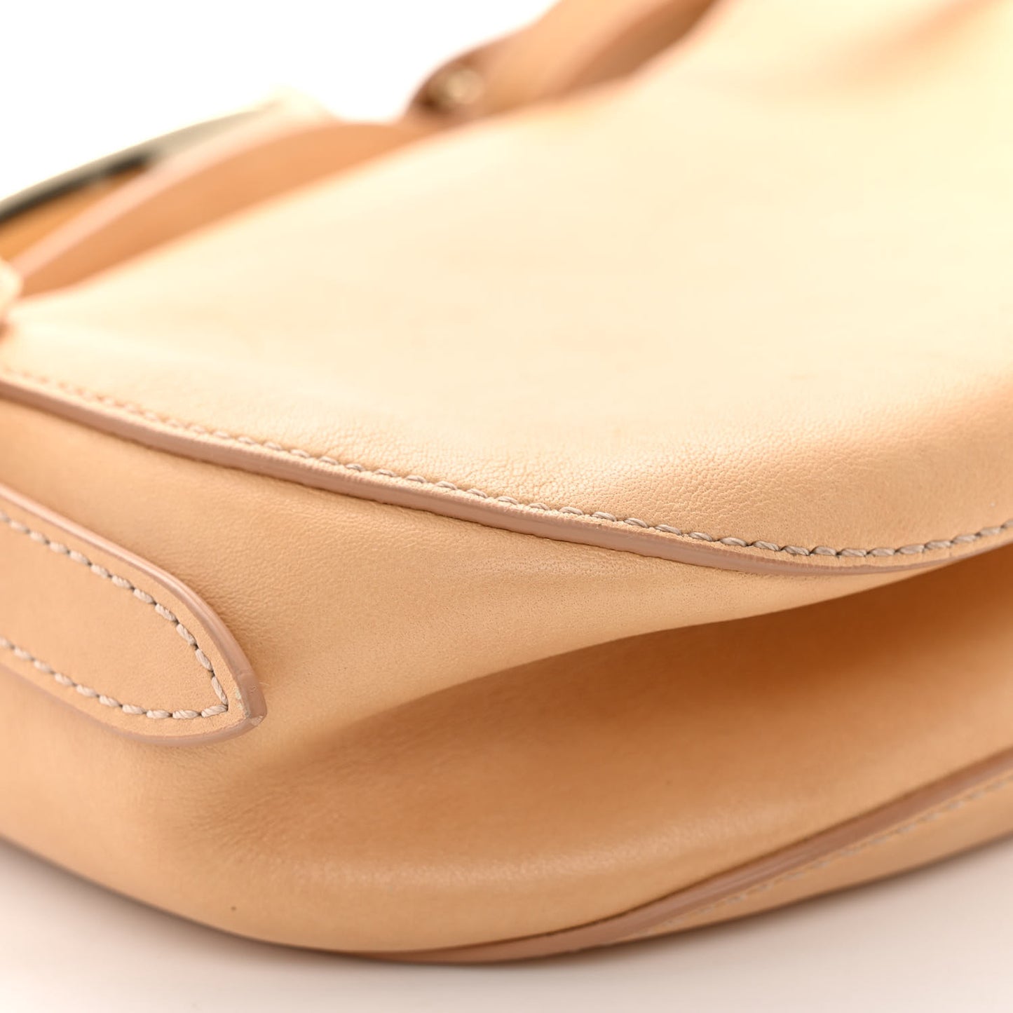 Small Grain Calfskin Kiss Bag Sandy Beige