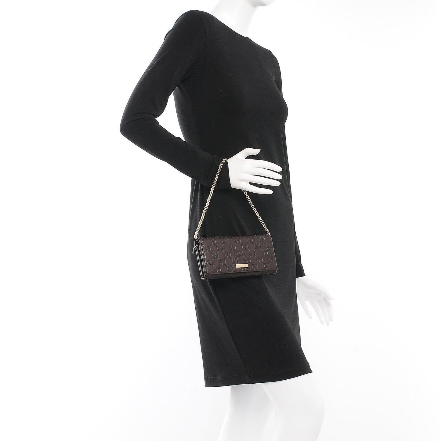 Guccissima Margaux Calfskin Metal Bar Chain Wallet Chocolate
