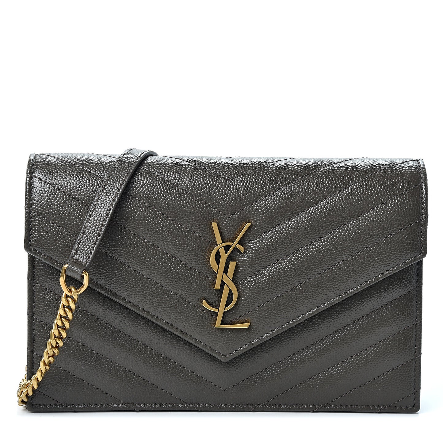 Grain De Poudre Matelasse Chevron Monogram Envelope Chain Wallet Pebble