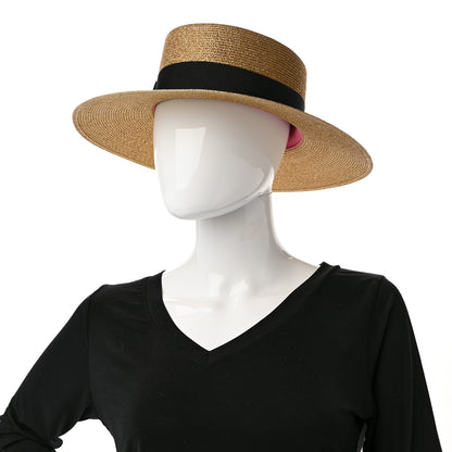 Gucci Glittered Straw Grosgrain Wide Brim Hat M Gold Black 2 of 9