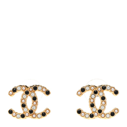 Chanel Resin Pearl Crystal CC Earrings Gold Black 1 of 5