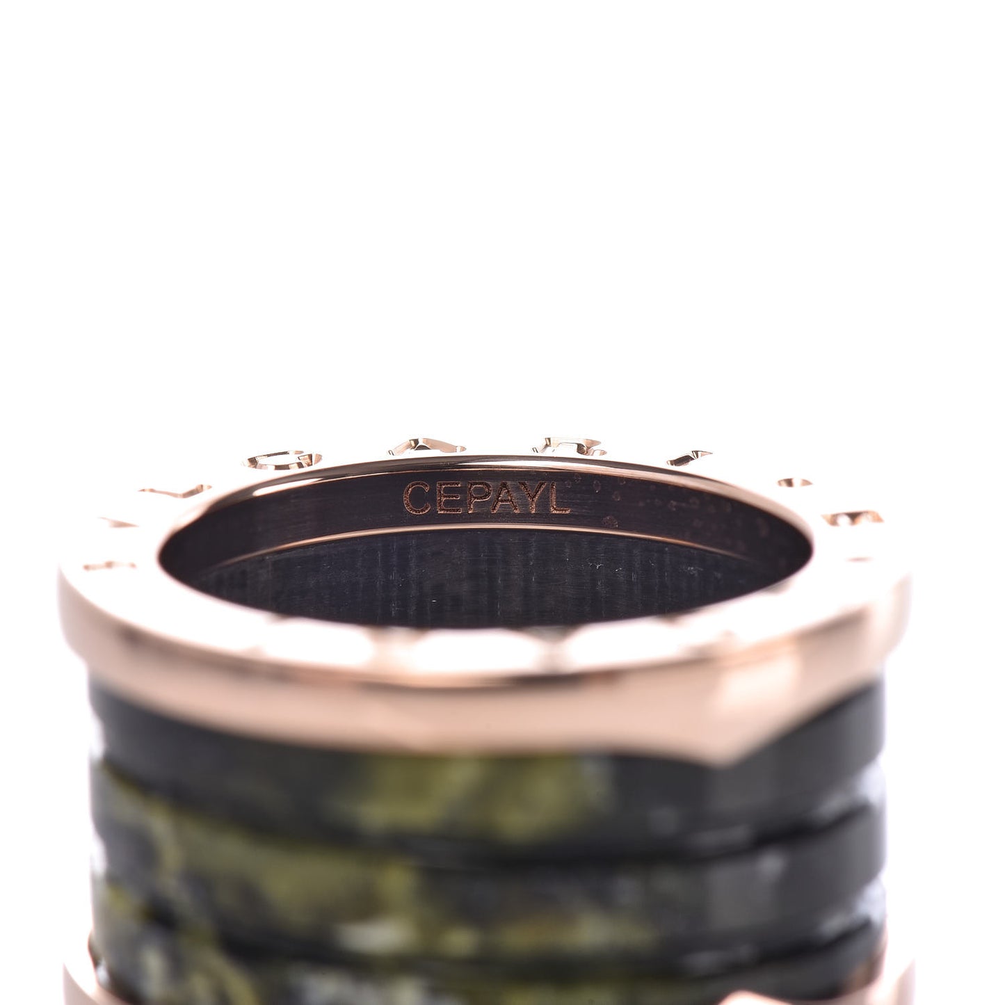 18K Rose Gold Green Marble B.Zero1 Ring 50 5.25