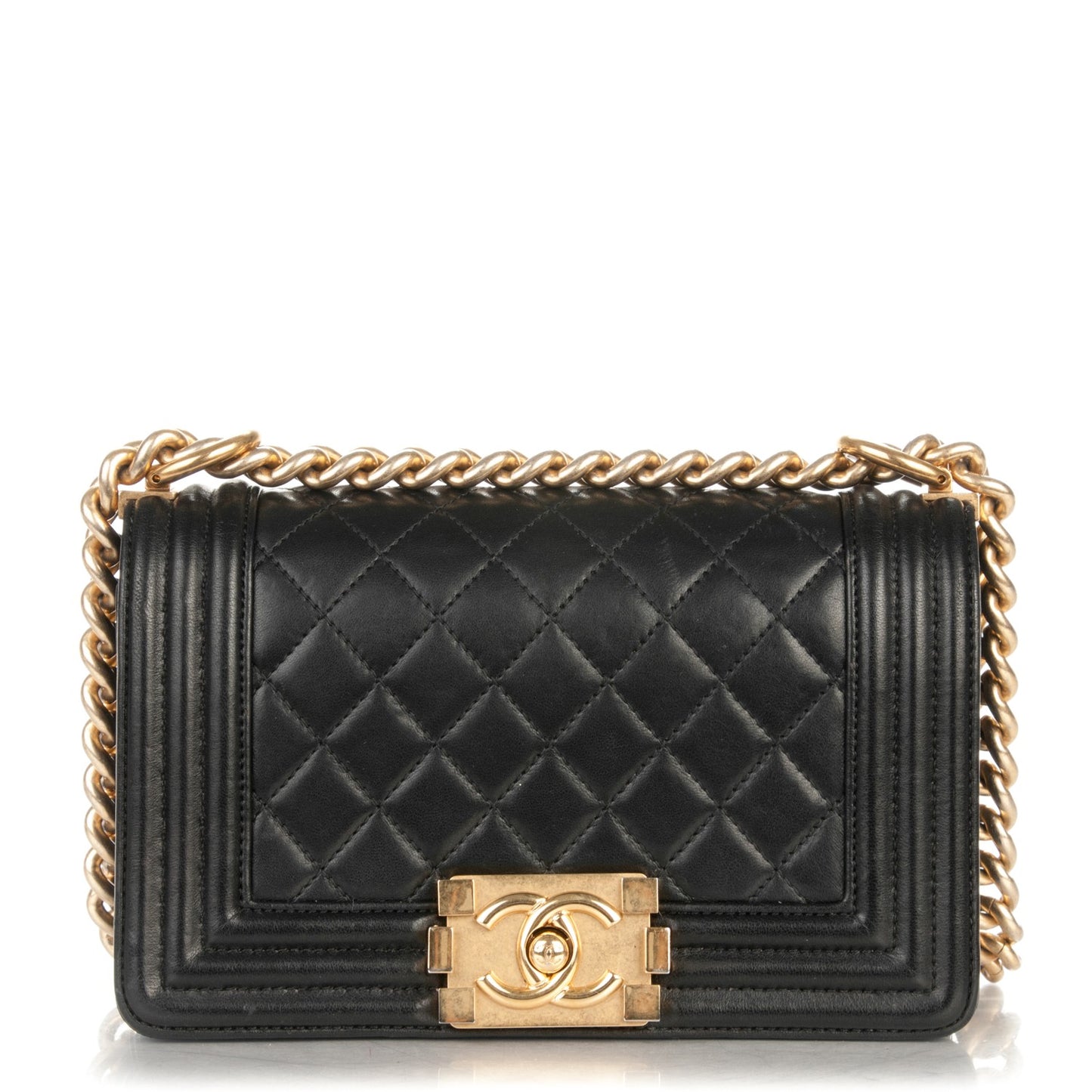 Lambskin Quilted Small Boy Flap Black