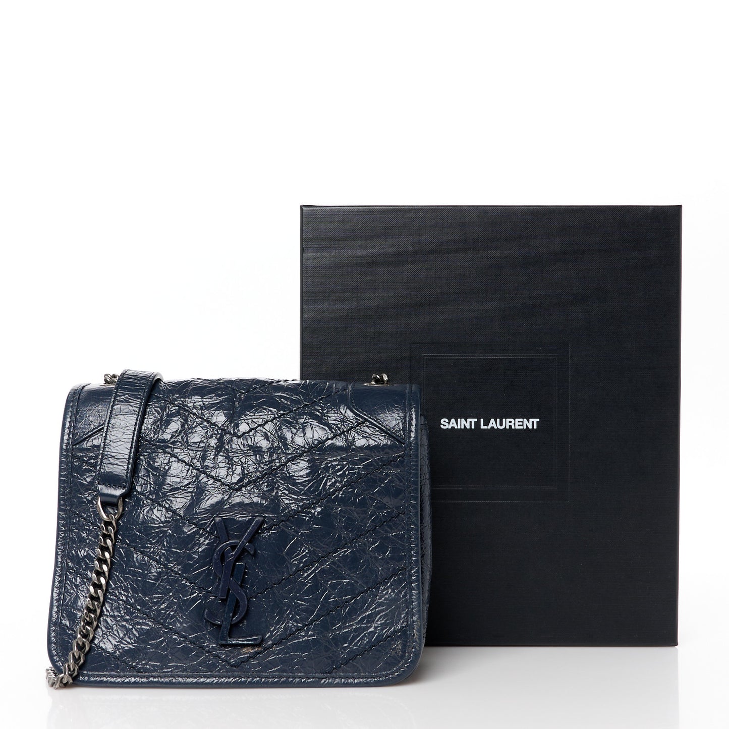 Crinkled Calfskin Matelasse Monogram Niki Chain Wallet Fog