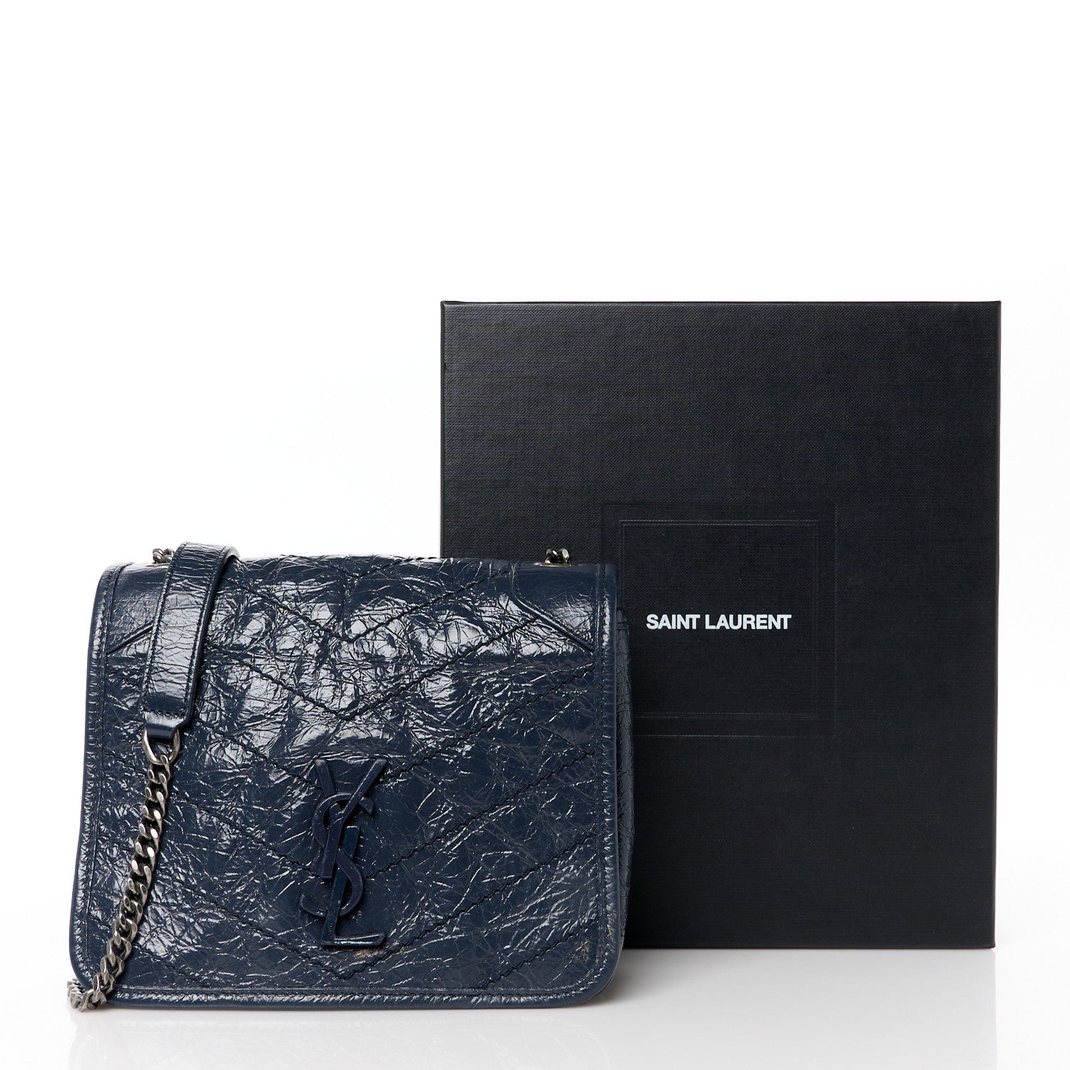 Saint Laurent Crinkled Calfskin Matelasse Monogram Niki Chain Wallet Fog 12 of 12