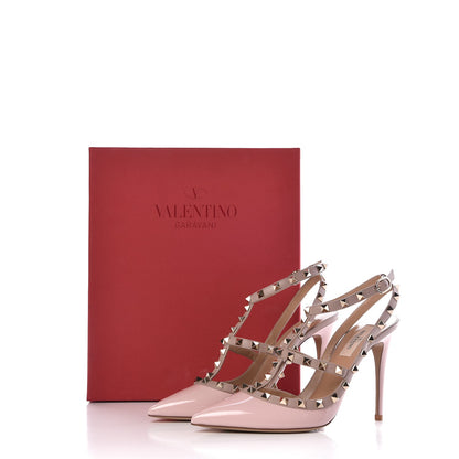 Valentino Garavani Patent Calfskin Rockstud Ankle Strap 100mm Pumps 39.5 Loto Poudre 8 of 8