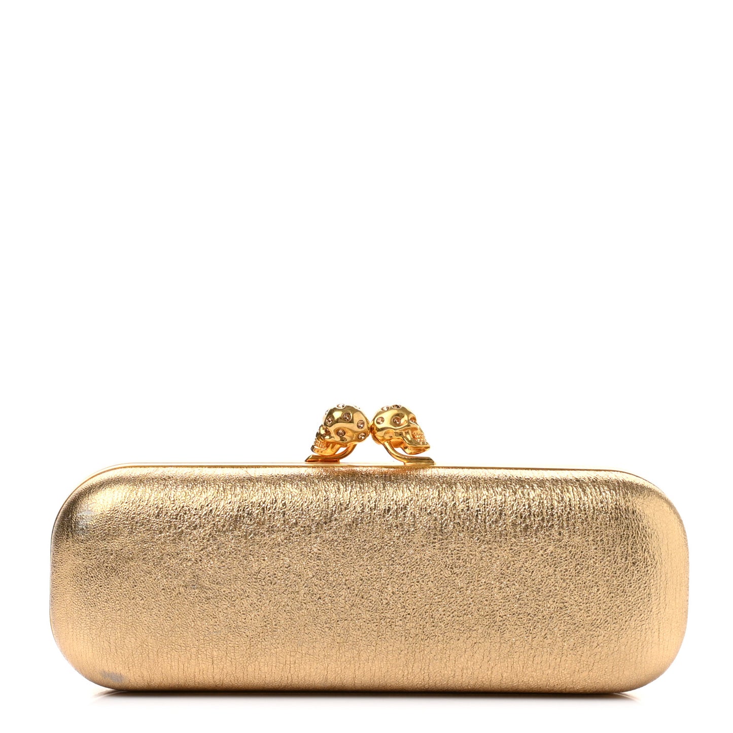 Nappa Metallic Twin Skull Box Clutch Gold