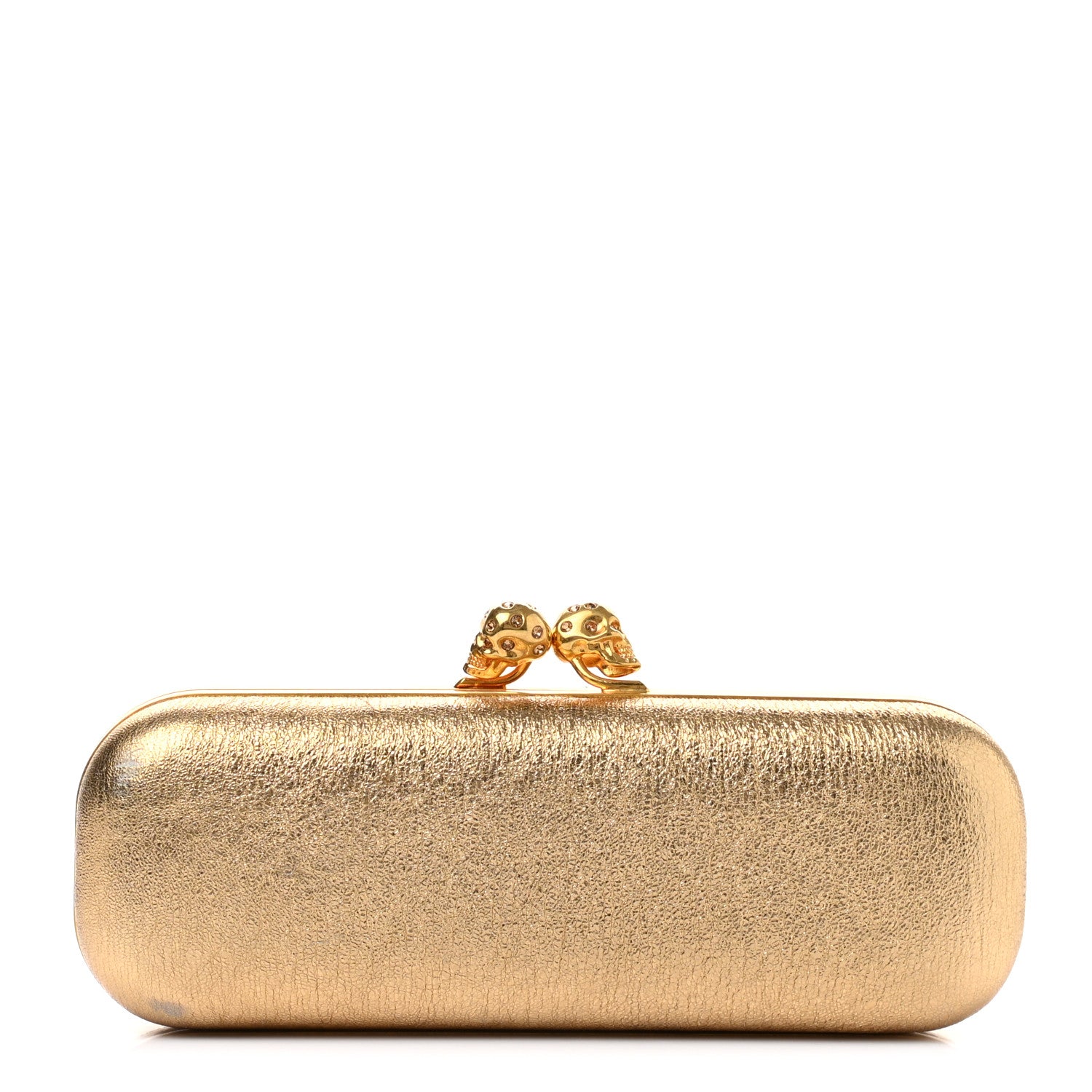 Alexander McQueen Nappa Metallic Twin Skull Box Clutch Gold 1 of 11